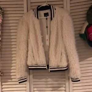 White faux fur bomber jacket